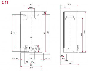 Badheizkörper OPALIA C14Z Piezo Bas-NOx, Stadtgas, mit Zündbrenner