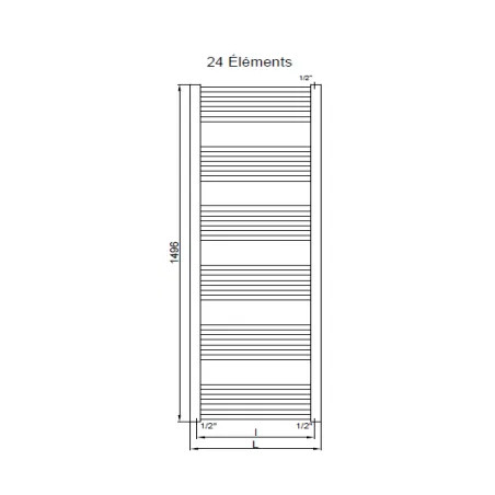 Sèche-serviette Hydraulique MAHANA, Droit, H.1238 mm * L.500 mm, 514 W