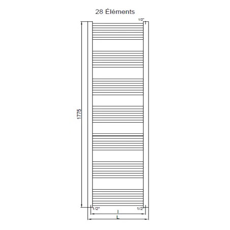 Sèche-serviette Hydraulique MAHANA, Droit, H.1238 mm * L.500 mm, 514 W