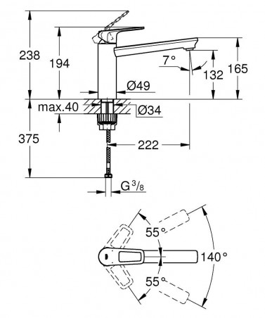 Mezclador monomando de pared de cromo para lavabo de 2 agujeros COX