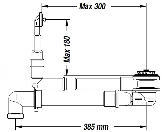 Space-saving basket strainer for sink with 60mm hole, with rectangular overflow