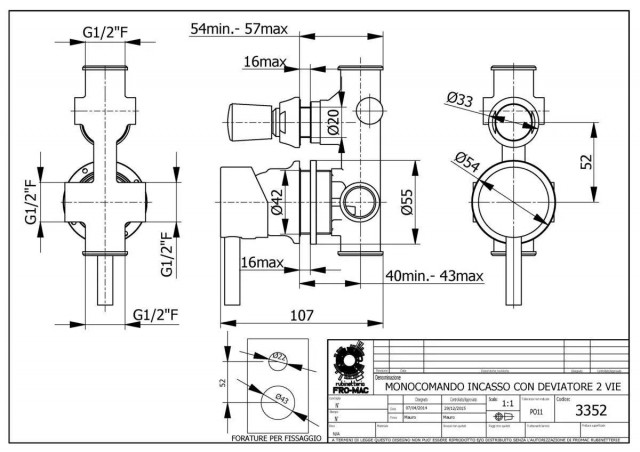 Mitigeur chromé pour cabine de douche 2 fonctions