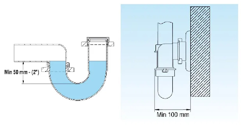 Siphon tubulure pour gain de place d\'évier 2 cuves, gris métal