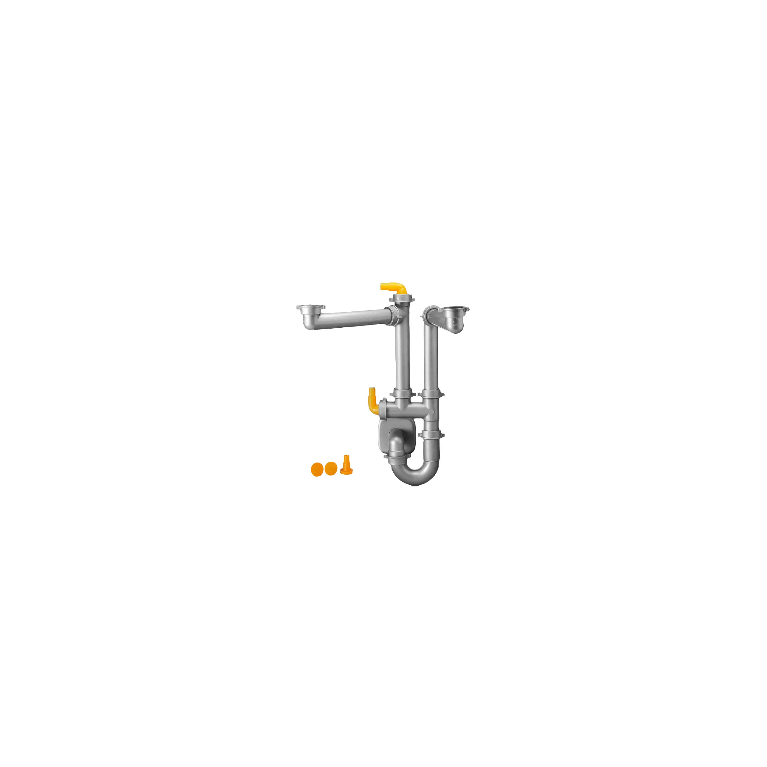 Siphon for space-saving double sink, metal grey