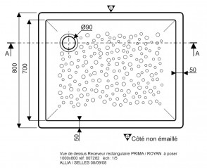 Piatto doccia extra piatto, gres, BASTIA XP, autoportante, 100x80