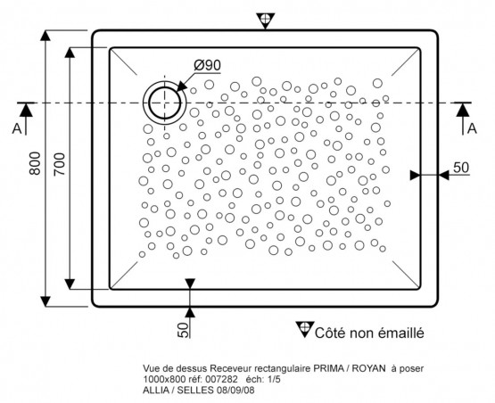 Extra-flat shower tray in stone, BASTIA XP, to lay down, 100x80