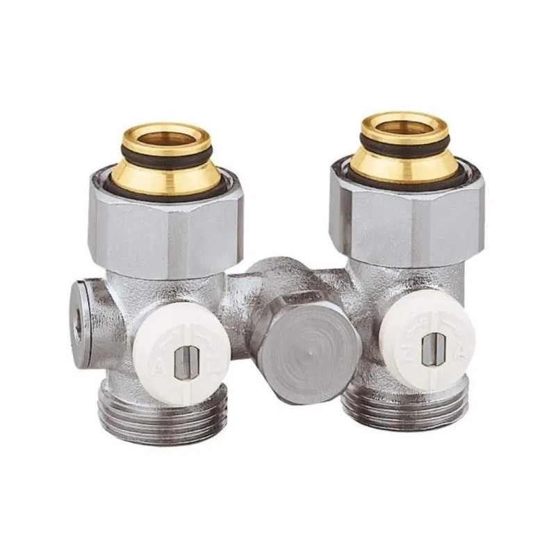 Double H-valve, single pipe, straight, for radiators with Eurocone