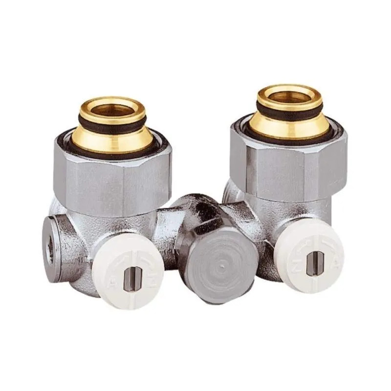 Double H-valve single pipe angle for radiator with Eurocone