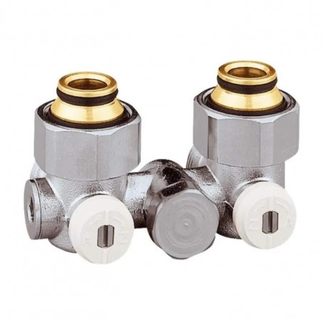 Double H-valve single pipe angle for radiator with Eurocone