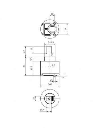 Cartouche de mitigeur basse, diamètre 40 mm