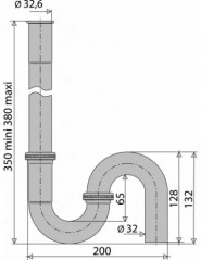 Siphon for washing machine, single, brass, chrome, 32mm, vertical