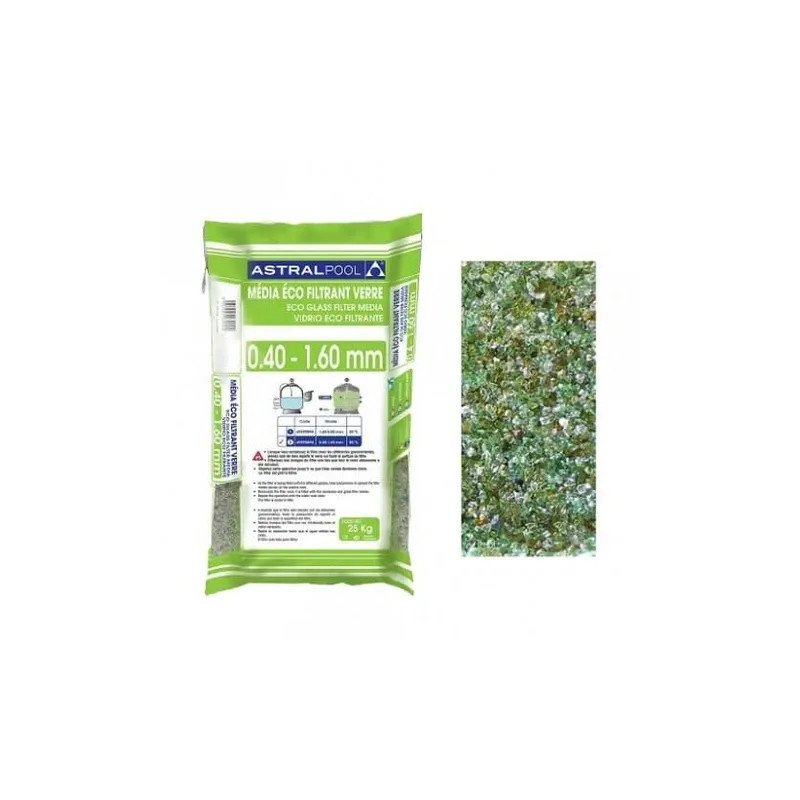 Granulado de vidrio ecológico de 0,4 a 1,60 mm, bolsa de 25 kg