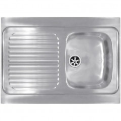 Evier inox à poser avec bonde à bouchon 1 cuve 1 égouttoir 900x600.