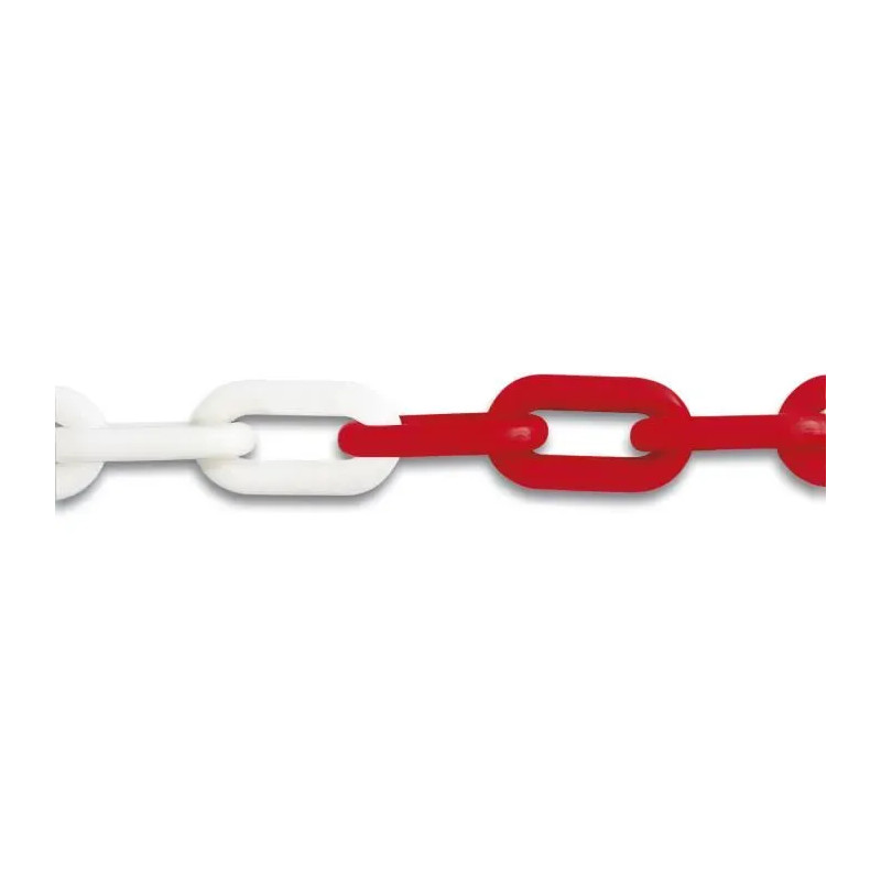 Red and white plastic signalling chain, diameter 8 mm, per metre