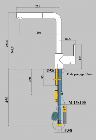 Mélangeur évier Tiffany : Bec mobile, nickel satiné