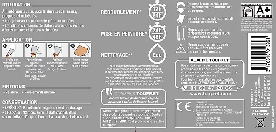 Enduit bande à joint et lissage prêt à l'emploi, 5kg