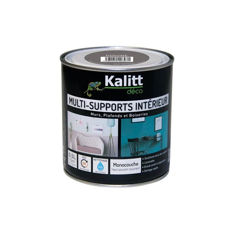 Peinture multi support satin poivre 0.5 litre 