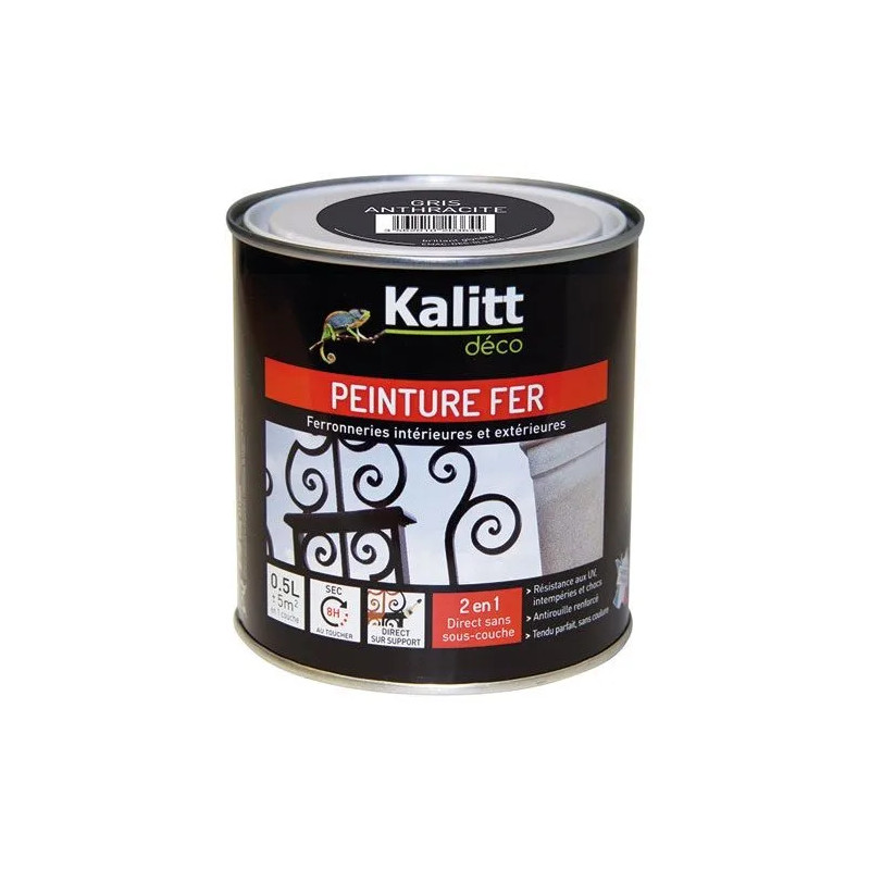 Peinture fer antirouille brillant gris anthracite 0.5 litre 