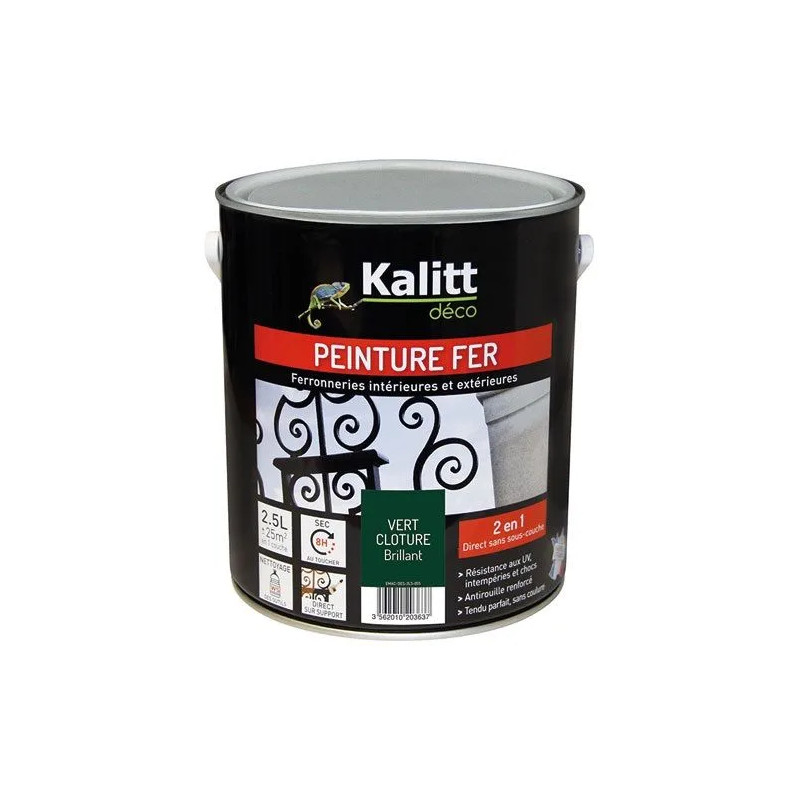 Peinture fer antirouille brillant vert clôture 2.5 litre 