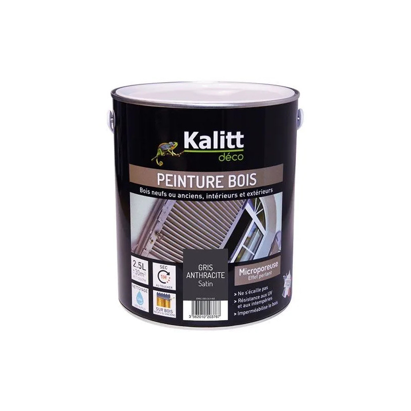 Peinture bois satin gris anthracite 2.5 litre 