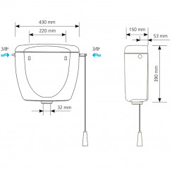 Réservoir WC apparent Haut "Primo 08" chainette, simple volume blanc