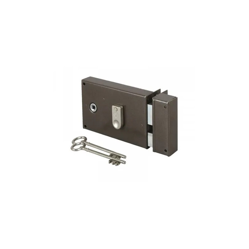 Horizontal surface lock opening on the right, 1/2 turn deadbolt, 2 keys