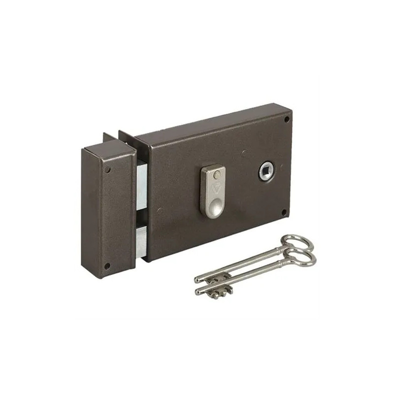 Horizontal surface lock opening on the left, 1/2 turn deadbolt, 2 keys