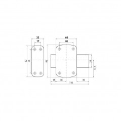 Cerradura cíclope con pomo y cilindro de 5 pitones L.45 mm, diámetro 23mm con 3 llaves,