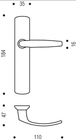 Two door handles with chrome-plated mirror finish, 165 mm apart