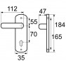 Two door handles with chrome-plated mirror finish, key L, distance between centres 165 mm