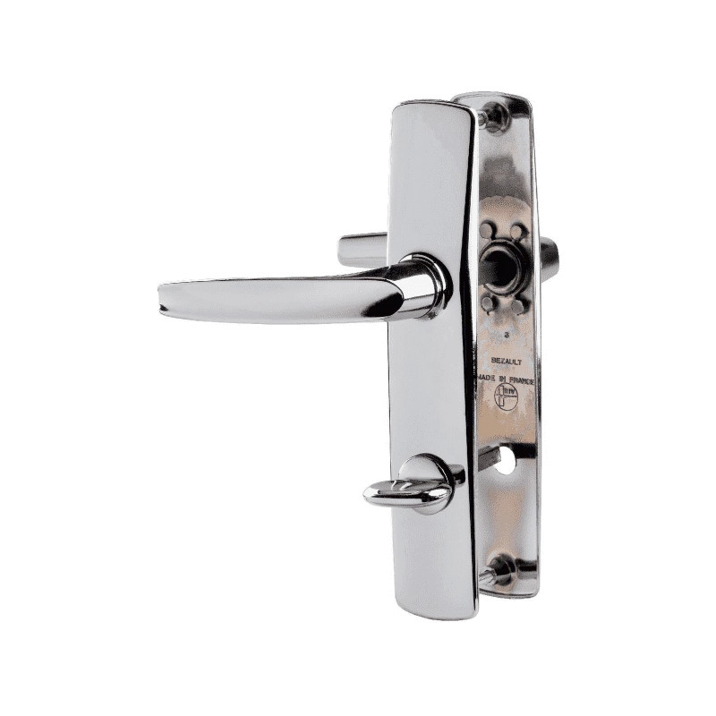 Two door handles with chrome-plated mirror finish, locking key, distance between centres 165 mm