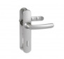 Door handle with plate, 195 mm distance between centres, key L, mirror-chromed