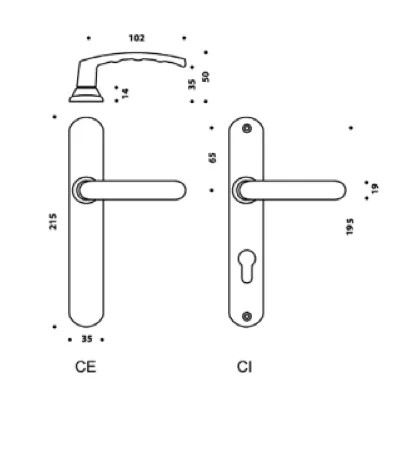 Ensemble poignée de porte Courchevel plaque perçage clé - Alu argent