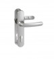 Door handle with plate, 195 mm distance between centres, key I, mirror-chromed