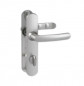 Door handles with locking plate, 195 mm distance between centres, mirror-chromed