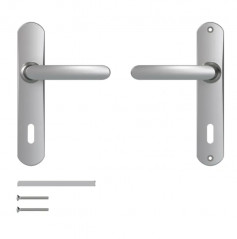 Door handle with plate, 165 mm distance between centres, key L, mirror chromed