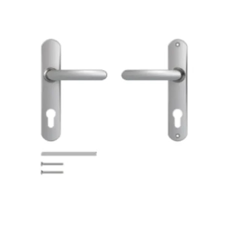 Door handle with plate, 165 mm distance between centres, key I, mirror-chromed