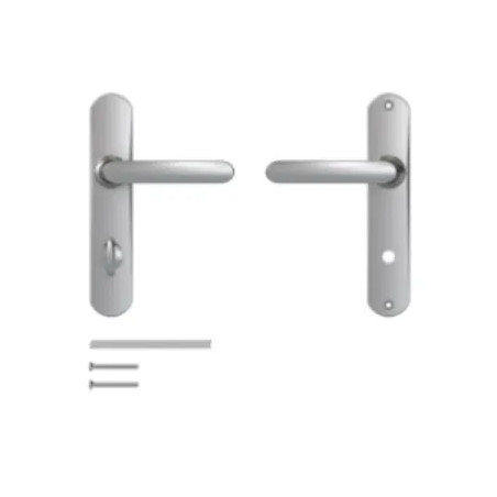 Door handles with locking plate, 165 mm distance between centres, mirror-chromed