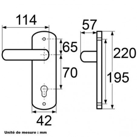 Kasa door handle with silver plate, distance between centres 195 mm, cane spout