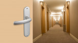 Budget door handle with silver plate, distance between centres 165 mm, cane spout