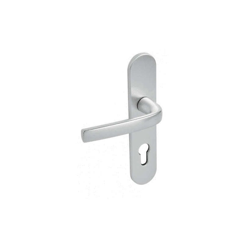 Budget door handle with silver plate, distance between centres 165 mm, key L 