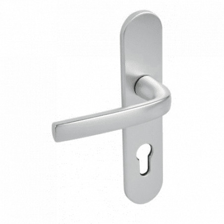 Budget door handle with silver plate, distance between centres 165 mm, key L 