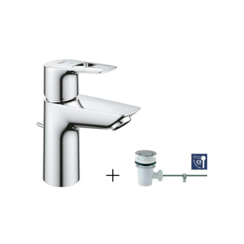 GROHE "NEW BAULOOP" single lever basin mixer, size S with pop-up waste