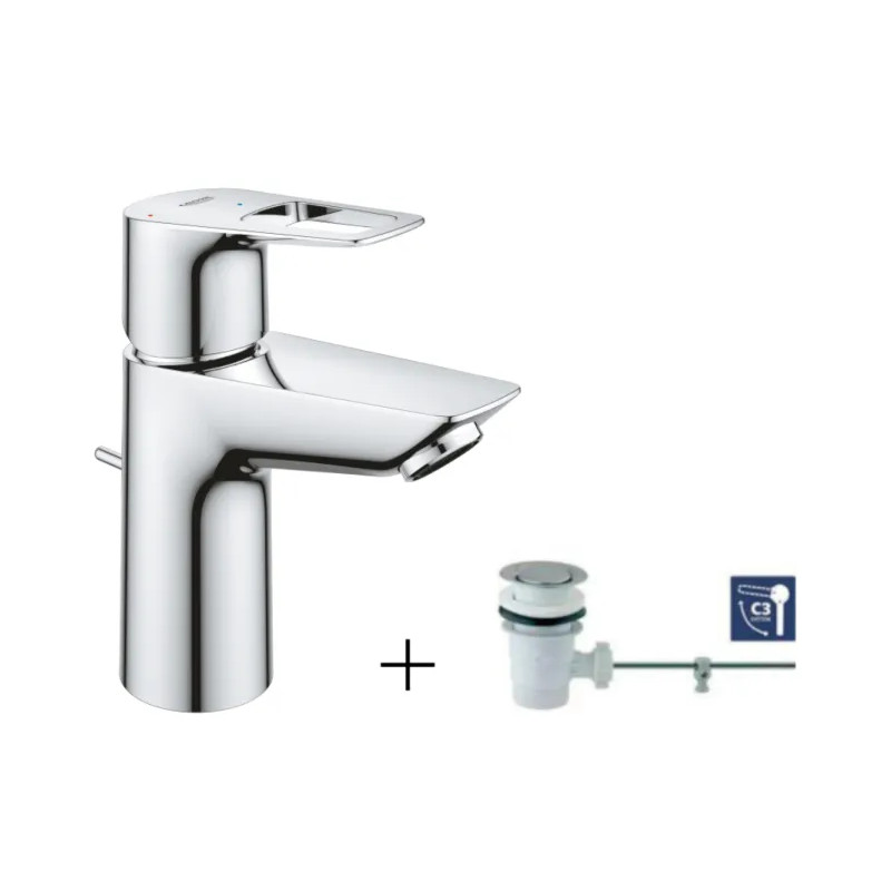 GROHE "NEW BAULOOP" single lever basin mixer, size M with pop-up waste