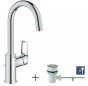 GROHE "NEW BAULOOP" single lever basin mixer, size L high spout with pop-up waste