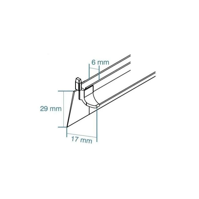 Double lip bottom door seal for 6mm glass, 1155mm