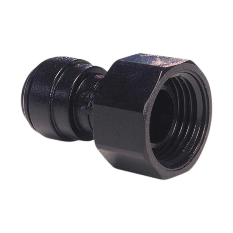 Raccordo femmina 15 x 21 ( 1/2" ), per tubo da 10 mm, acetale nero 