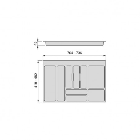 Cubertero para cajones de cocina, para mueble de 800mm, plástico gris