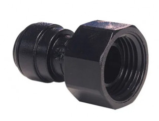 Unión de acetal femenino, negro, fondo plano, 3/4, para manguera de 8mm