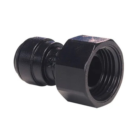 Unión de acetal femenino, negro, fondo plano, 3/4, para manguera de 8mm